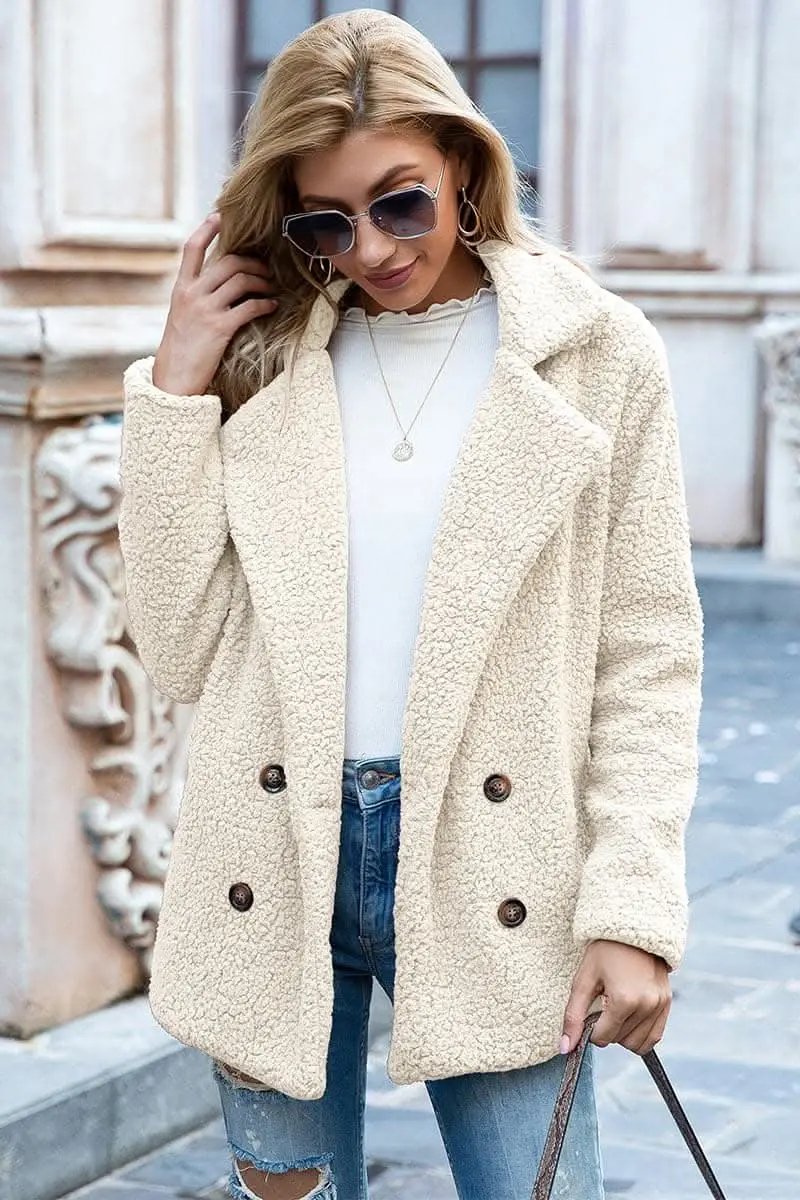 Chic lapel collar sherpa coat - Love Salve